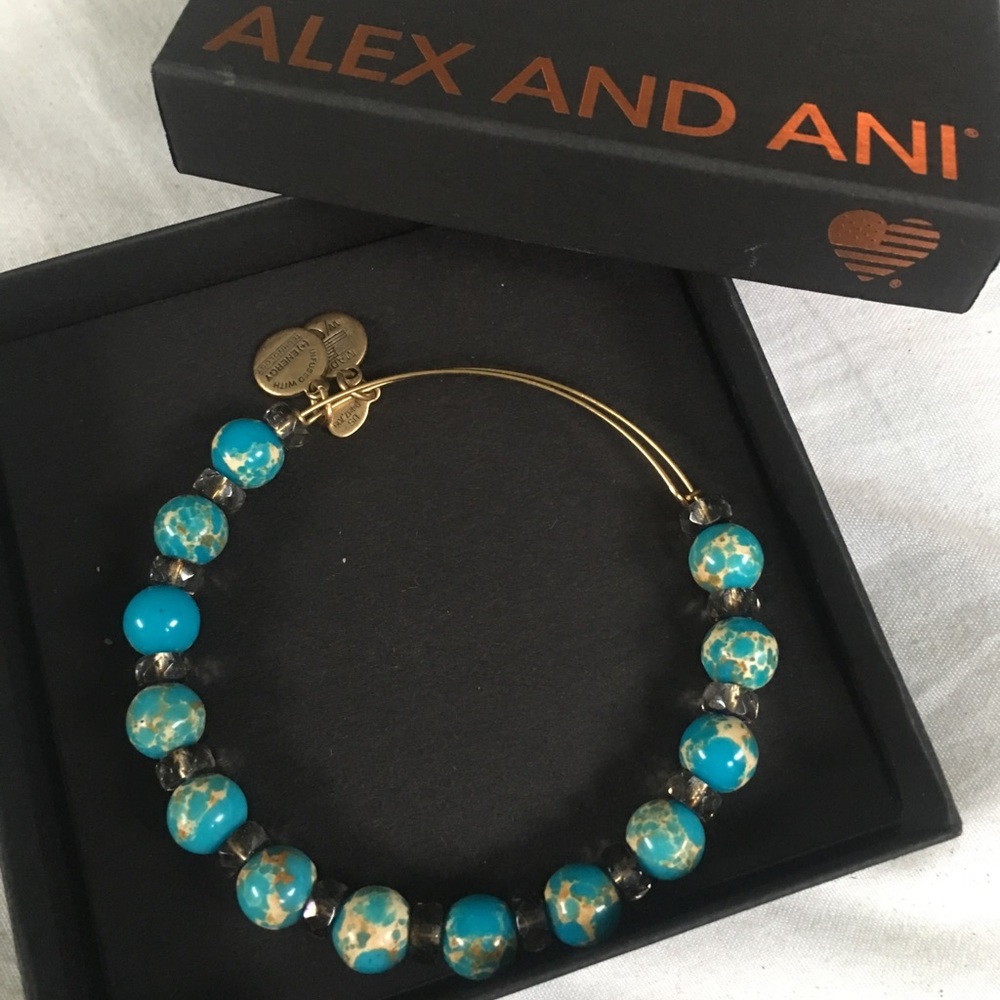 Alex and Ani Aqua Carousel Beaded Bangle SS
